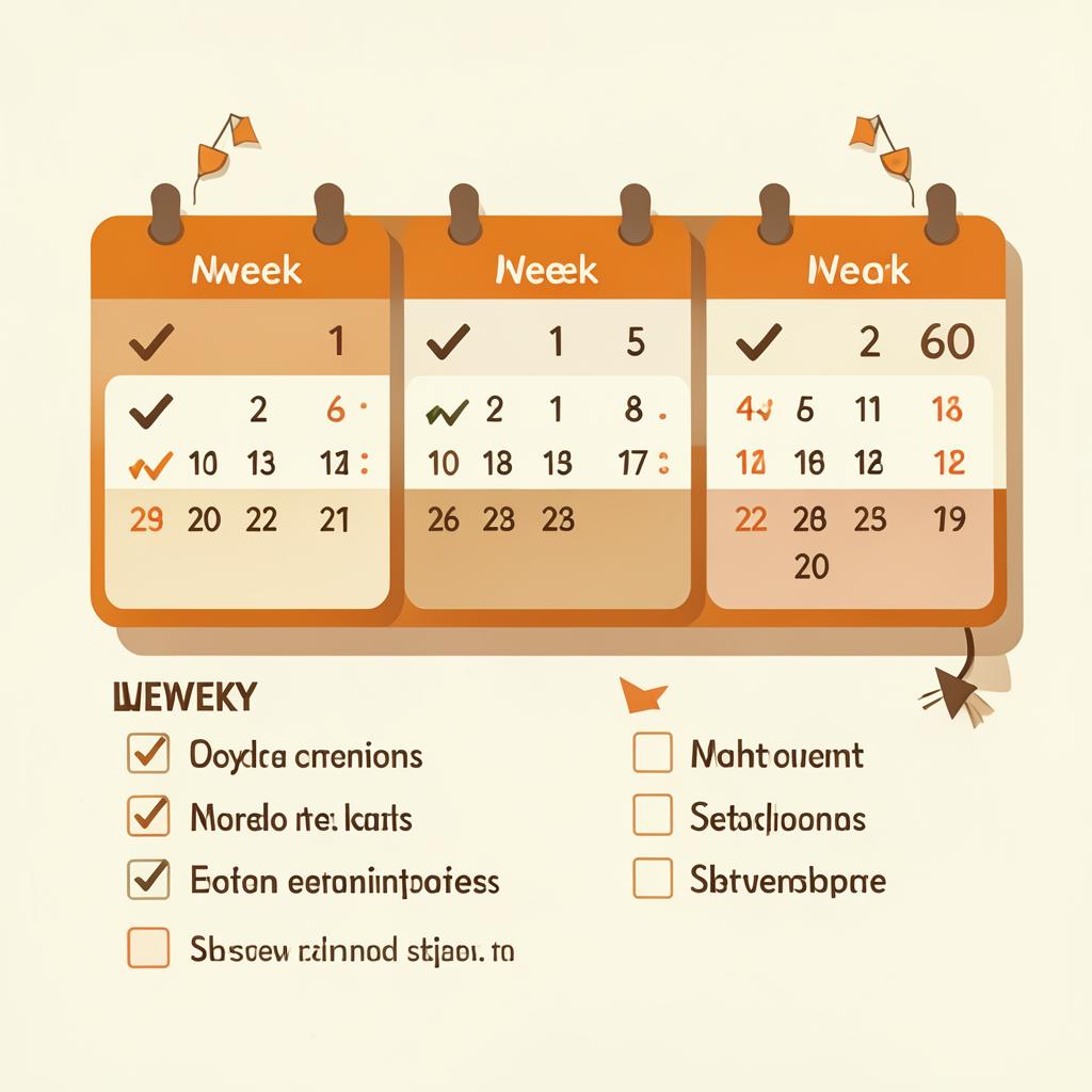 Ilustrasi kalender tiga bulan dengan tanda centang dan daftar tugas mingguan